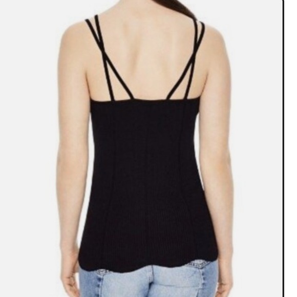 Sandro Black Soan Scalloped Edge Ribbed Strappy Top Size 2 - Picture 2 of 9